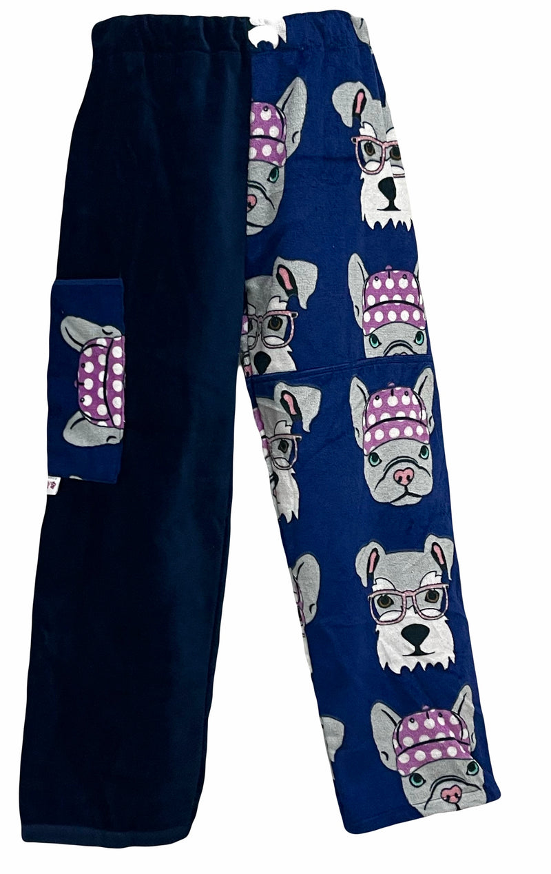 Hipster Doggies Patchwork | Navy Velour Pants