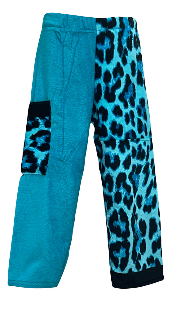 Electric Cheetah Patchwork | Teal Velour Pants